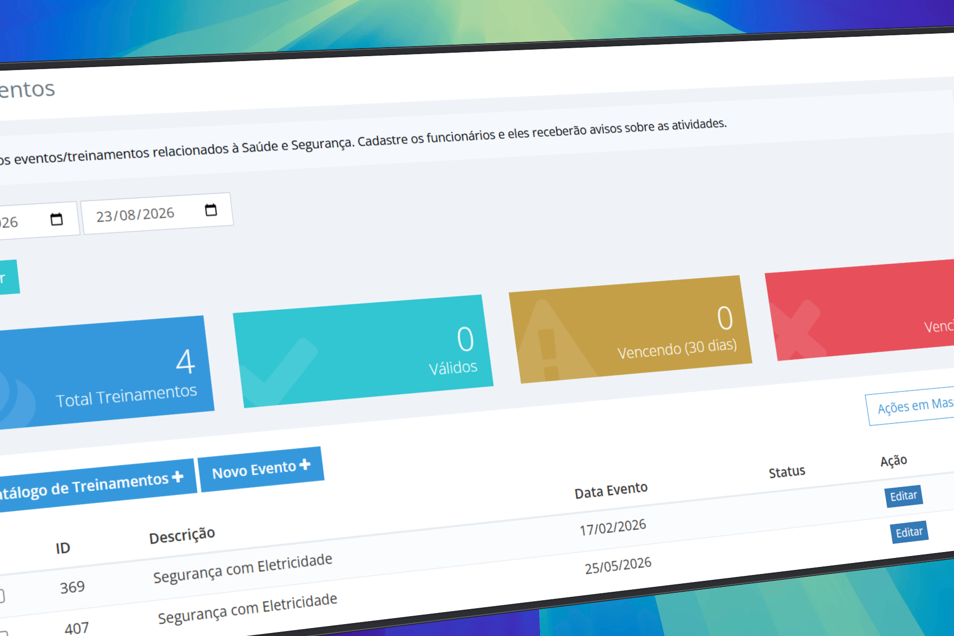 Matriz e controle de treinamentos