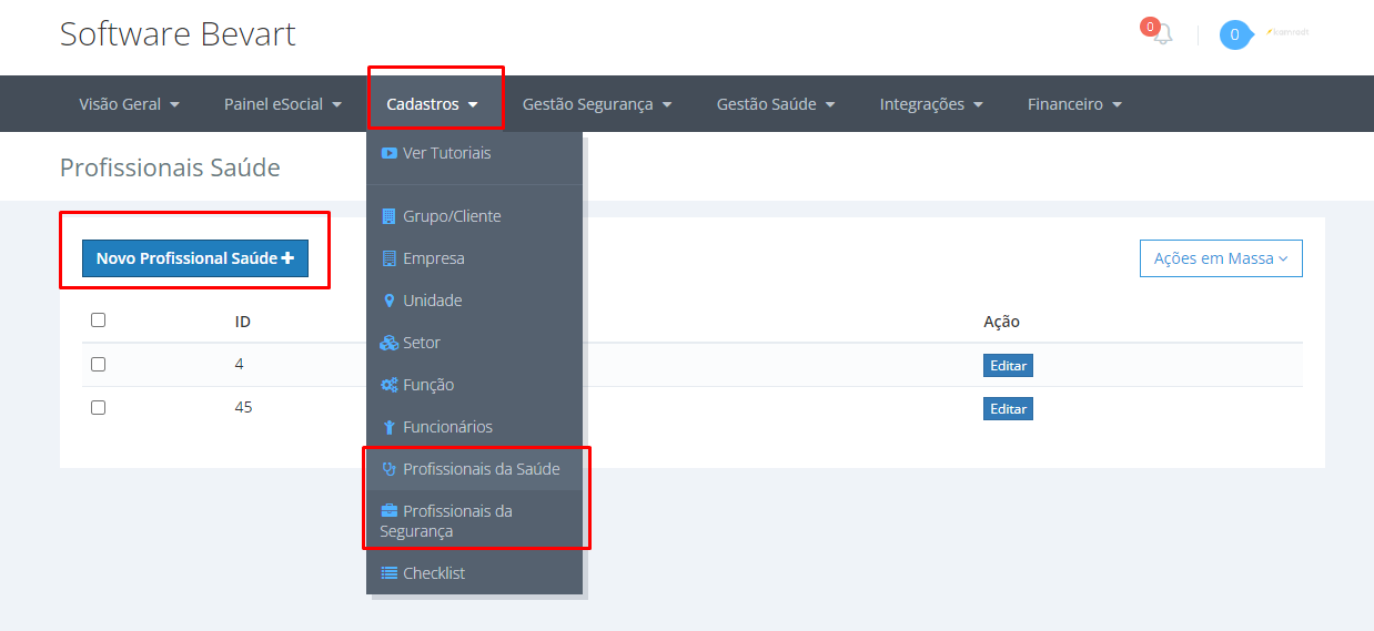 Tela de cadastro do certificado digital A1 no perfil do profissional