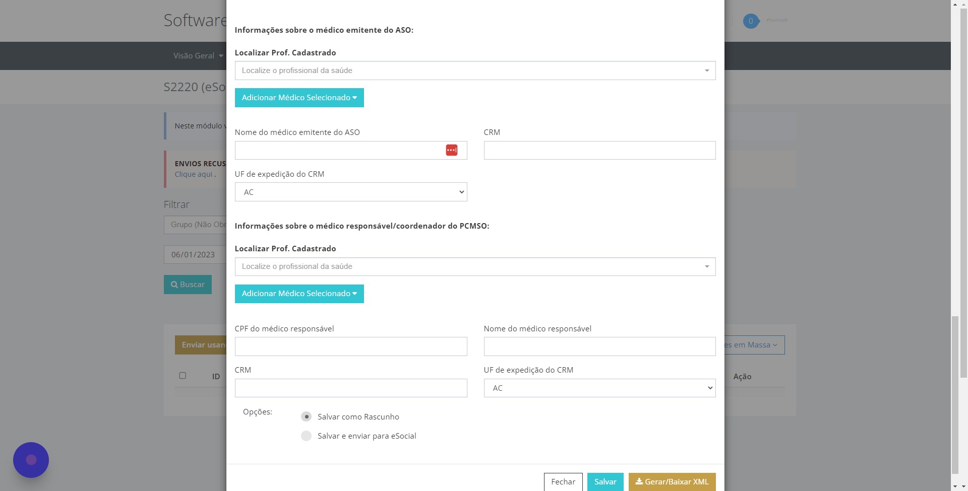 Visualização dos dados do médico com CRM e UF preenchidos