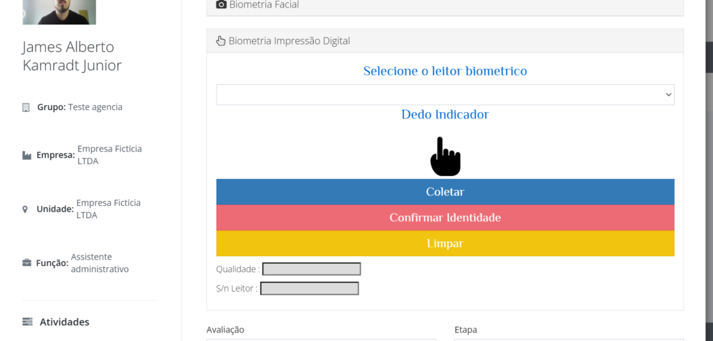 Tela de assinatura por biometria digital no Bevart, usada pelo trabalhador para assinar o documento